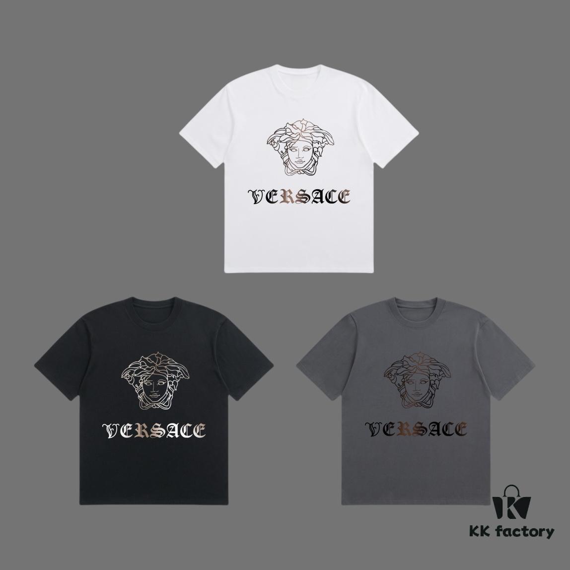 VERSACE 2025 Fall Spring/Summer Collection Medusa Logo Short Sleeve T-Shirt Premium Quality, 270G 32-Count Double-Yarn Pure Cotton Fabric, Distinct from Regular Print, Relaxed Fit Unisex Design