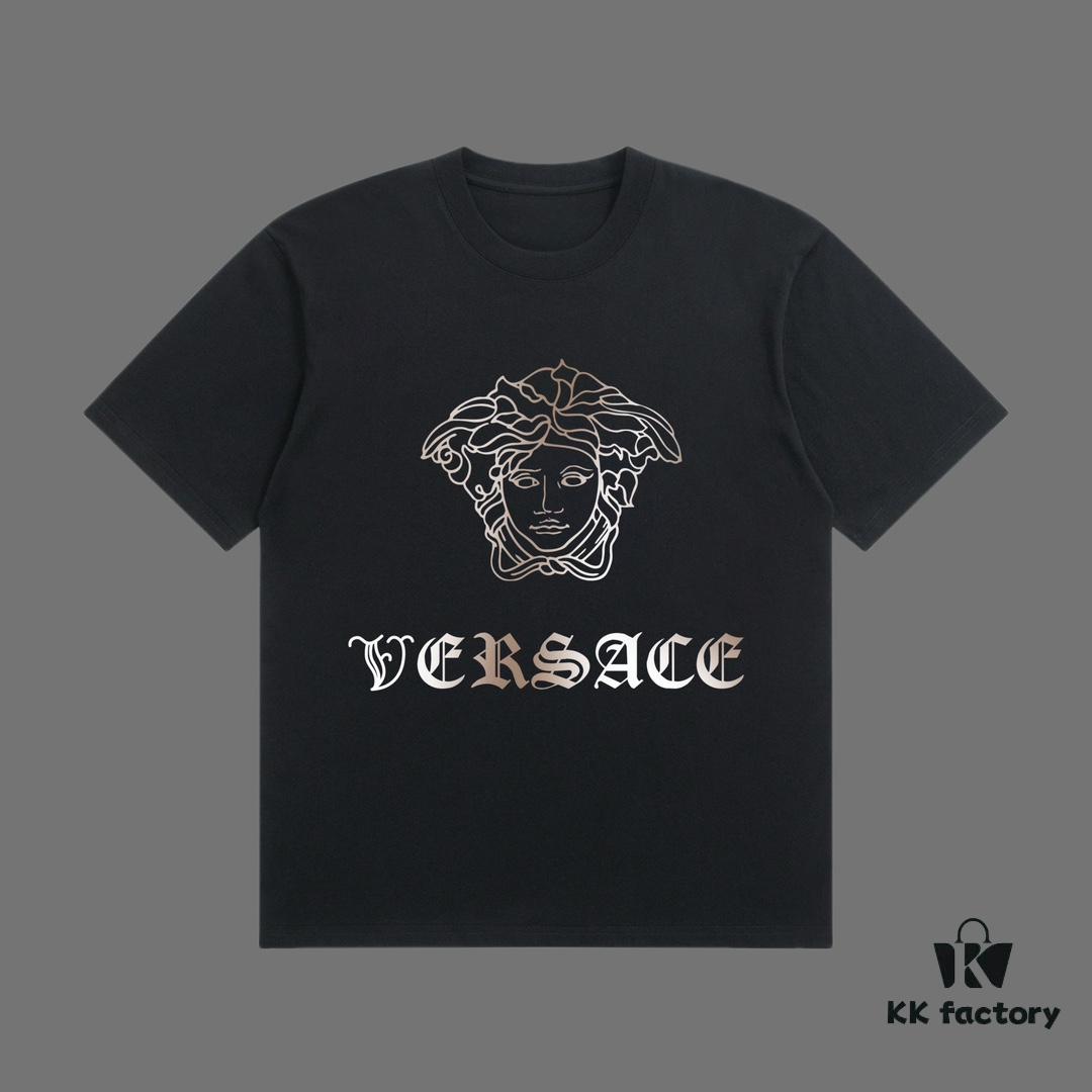 VERSACE 2025 Fall Spring/Summer Collection Medusa Logo Short Sleeve T-Shirt, Premium Quality, Distinctive from Regular Prints, Made of Custom-Woven 270G 32-Count Double-Yarn Pure Cotton Fabric, Relaxed Fit Unisex Design