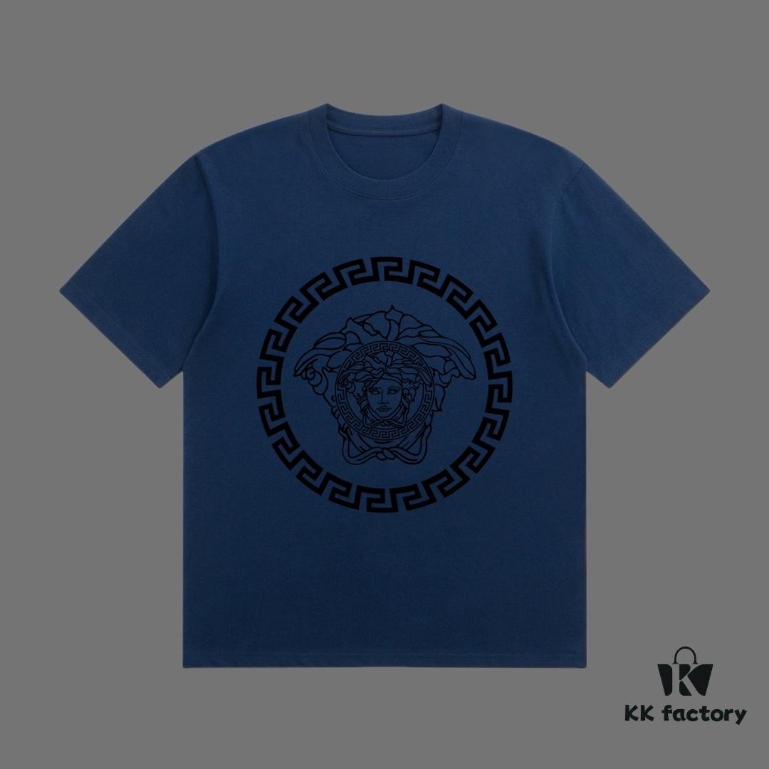 VERSACE 2025 Fall Spring/Summer Collection Medusa Logo Short-Sleeve T-Shirt Premium Quality, Distinctive from Regular Prints, Crafted in 270G 32-Count Double-Yarn Pure Cotton Fabric, Relaxed Fit Unisex Design