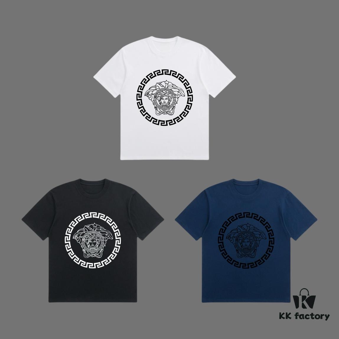 VERSACE 2025 Fall Spring/Summer Collection Medusa Logo Short-Sleeve T-Shirt Premium Quality, Distinctive from Regular Prints, Crafted in 270G 32-Count Double-Yarn Pure Cotton Fabric, Relaxed Fit Unisex Design