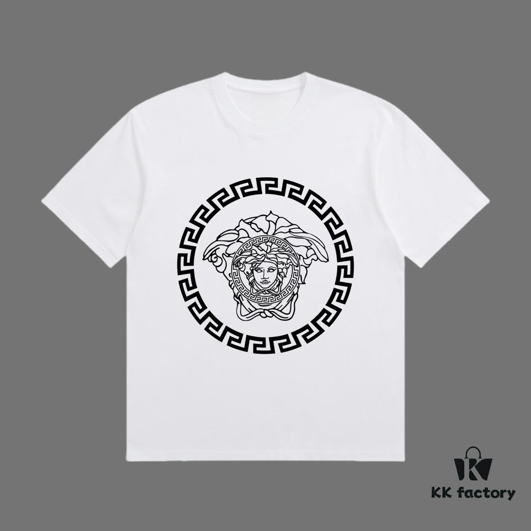 VERSACE 2025 Fall Spring/Summer Collection Medusa Logo Short Sleeve T-Shirt Premium Quality, Distinctive from Regular Prints, Crafted in 270G 32-Count Double-Yarn Pure Cotton Fabric, Relaxed Fit Unisex Design
