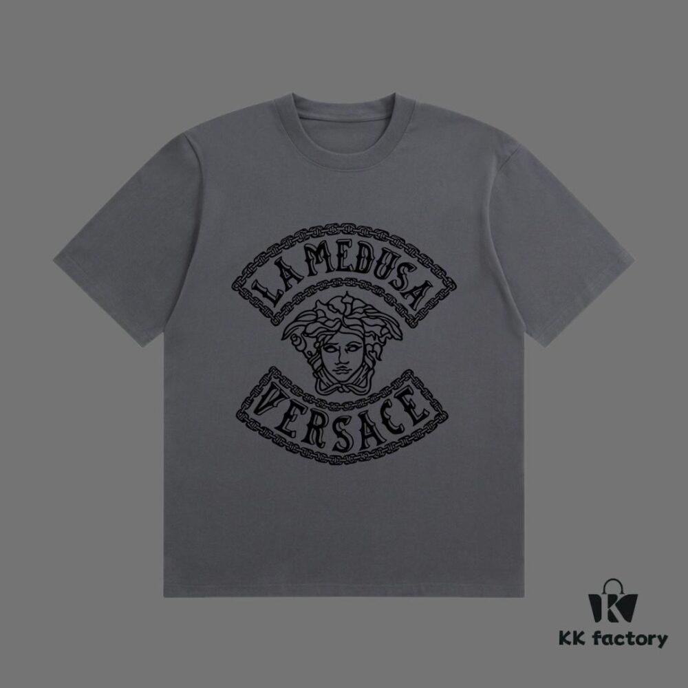 VERSACE 2025 Fall Spring/Summer Collection Medusa Logo Short-Sleeve T-Shirt Premium Quality, Distinct from Regular Prints, Custom-Woven 270G 32-Count Double-Yarn Pure Cotton Fabric, Relaxed Fit Unisex Design
