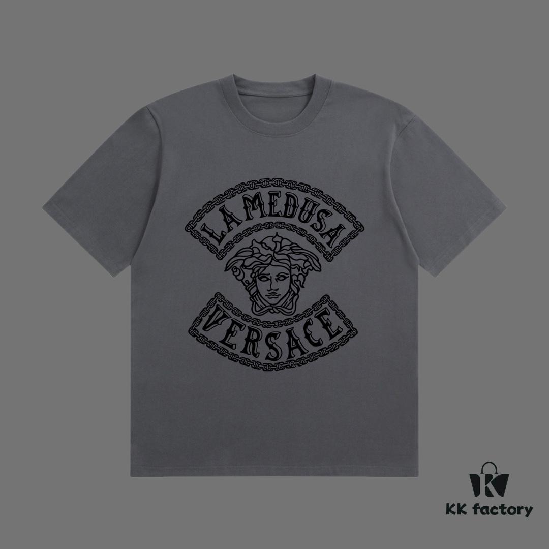 VERSACE 2025 Fall Spring/Summer Collection Medusa Logo Short-Sleeve T-Shirt Premium Quality, Distinct from Regular Prints, Custom-Woven 270G 32-Count Double-Yarn Pure Cotton Fabric, Relaxed Fit Unisex Design