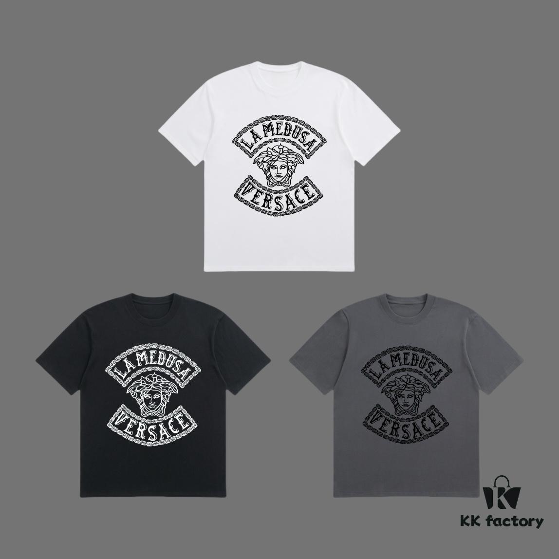 VERSACE 2025 Fall Spring/Summer Collection Medusa Logo Short-Sleeve T-Shirt Premium Quality, Distinct from Regular Prints, Custom-Woven 270G 32-Count Double-Yarn Pure Cotton Fabric, Relaxed Fit Unisex Design