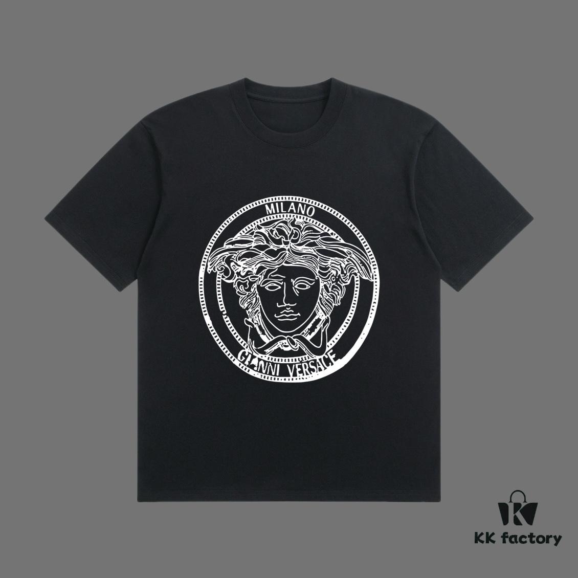 VERSACE 2025 Fall Spring/Summer Collection Medusa Logo Short Sleeve T-Shirt, Premium Quality, Distinct from Regular Prints, Woven 270G 32-Count Double-Yarn Pure Cotton Fabric, Loose Fit Unisex Design