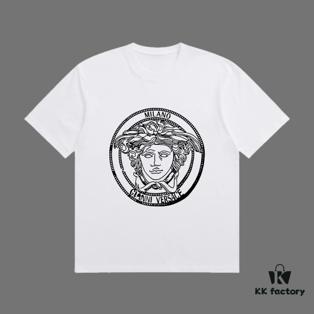 VERSACE 2025 Fall Spring/Summer Collection Medusa Logo Short Sleeve T-Shirt Premium Quality, Custom 270G 32-Count Double-Yarn Pure Cotton Fabric, Relaxed Fit Unisex Design