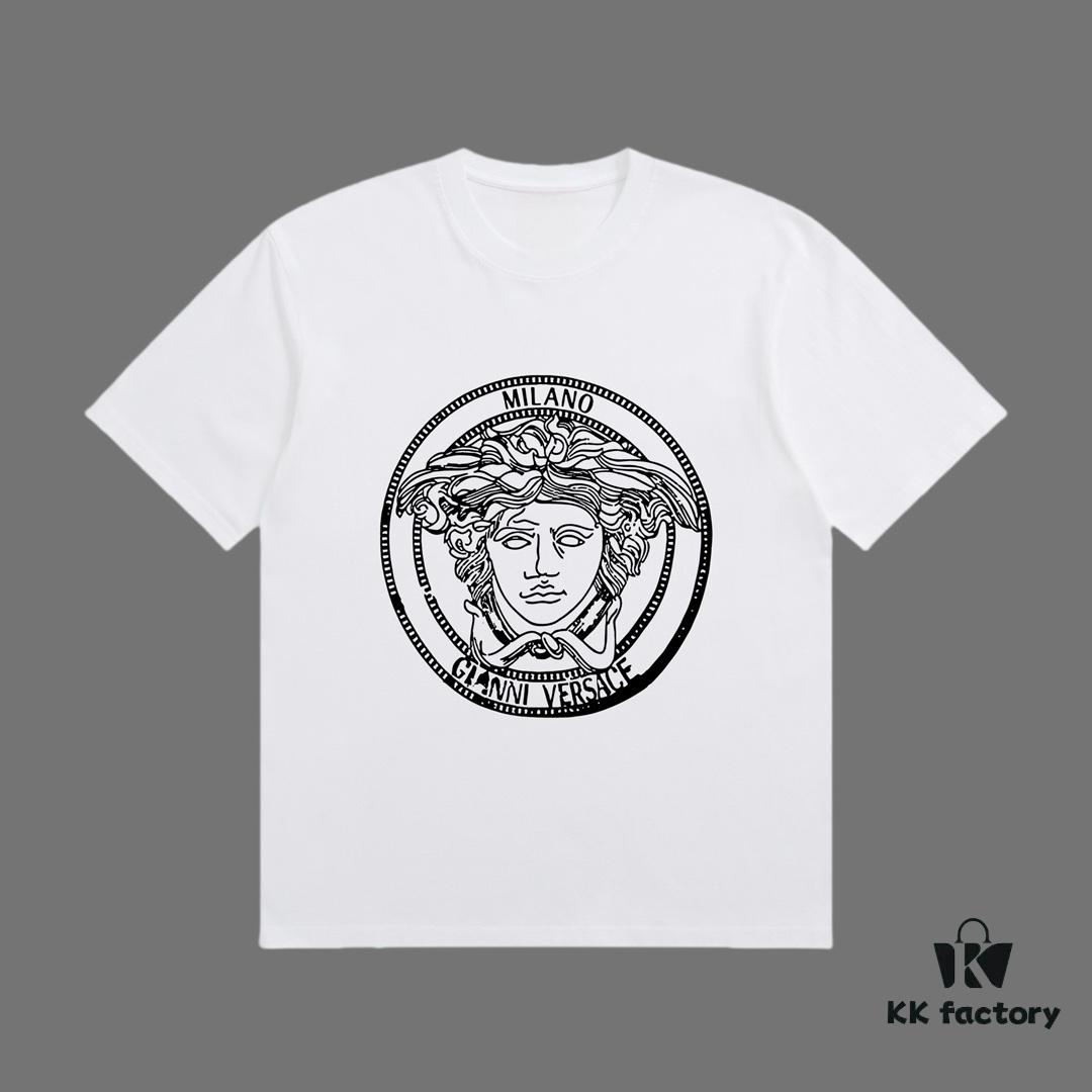 VERSACE 2025 Fall Spring/Summer Collection Medusa Logo Short Sleeve T-Shirt Premium Quality, Custom 270G 32-Count Double-Yarn Pure Cotton Fabric, Relaxed Fit Unisex Design