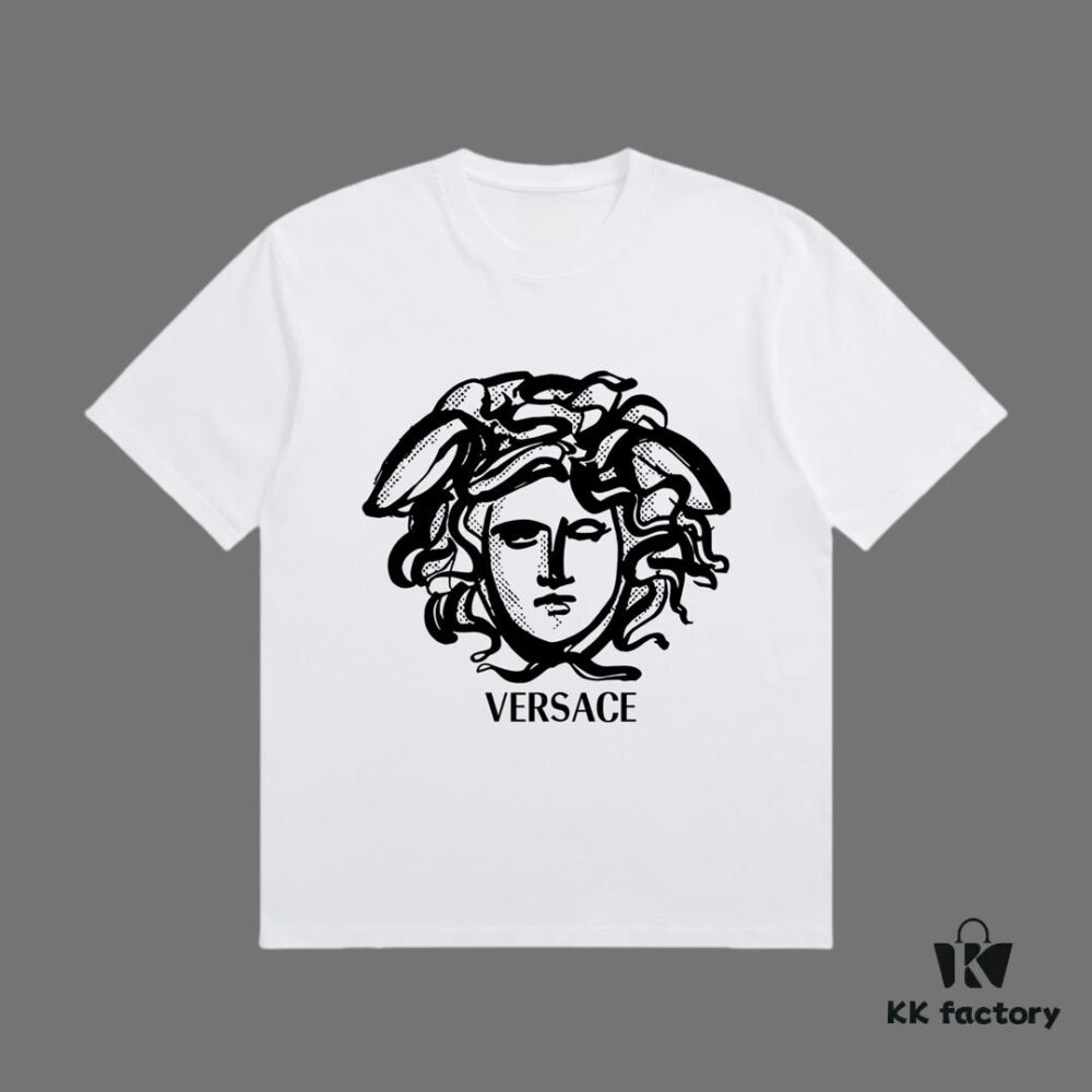 VERSACE 2025 Fall Spring/Summer Collection Medusa Logo Short-Sleeve T-Shirt, Premium Quality, Distinct from Regular Prints, Woven 270G 32-Count Double-Yarn Pure Cotton Fabric, Loose Fit Unisex Design