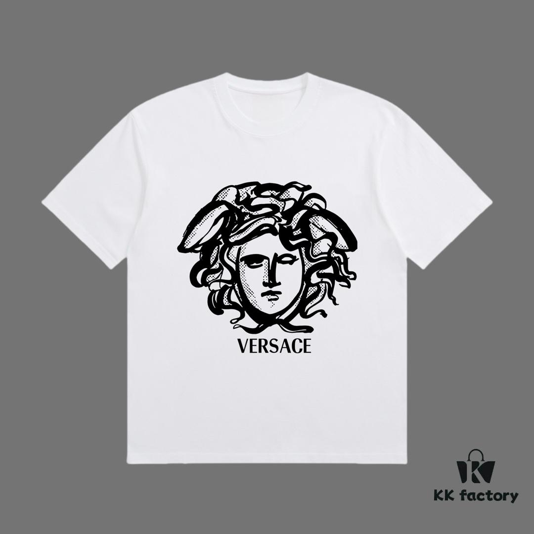 VERSACE 2025 Fall Spring/Summer Collection Medusa Logo Short-Sleeve T-Shirt, Premium Quality, Distinct from Regular Prints, Woven 270G 32-Count Double-Yarn Pure Cotton Fabric, Loose Fit Unisex Design