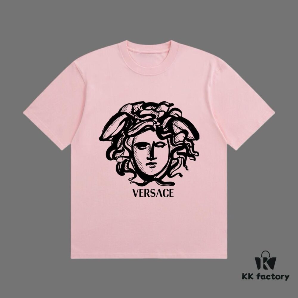 VERSACE 2025 Fall Spring-Summer Collection Medusa Logo Short Sleeve T-Shirt, Premium Quality, Distinct from Regular Print, Woven 270G 32-Count Double-Yarn Pure Cotton Fabric, Loose Fit Unisex Design