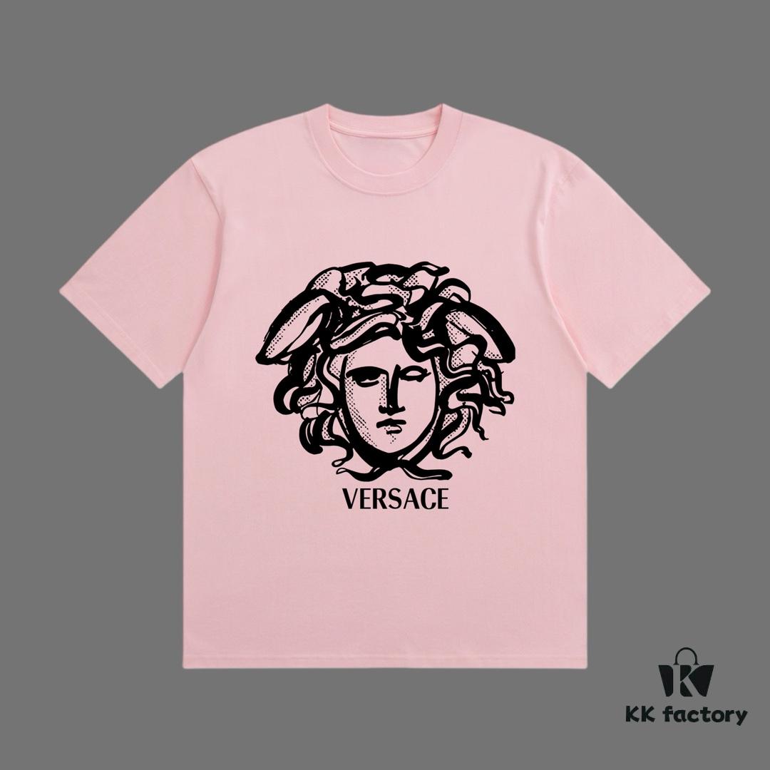 VERSACE 2025 Fall Spring-Summer Collection Medusa Logo Short Sleeve T-Shirt, Premium Quality, Distinct from Regular Print, Woven 270G 32-Count Double-Yarn Pure Cotton Fabric, Loose Fit Unisex Design