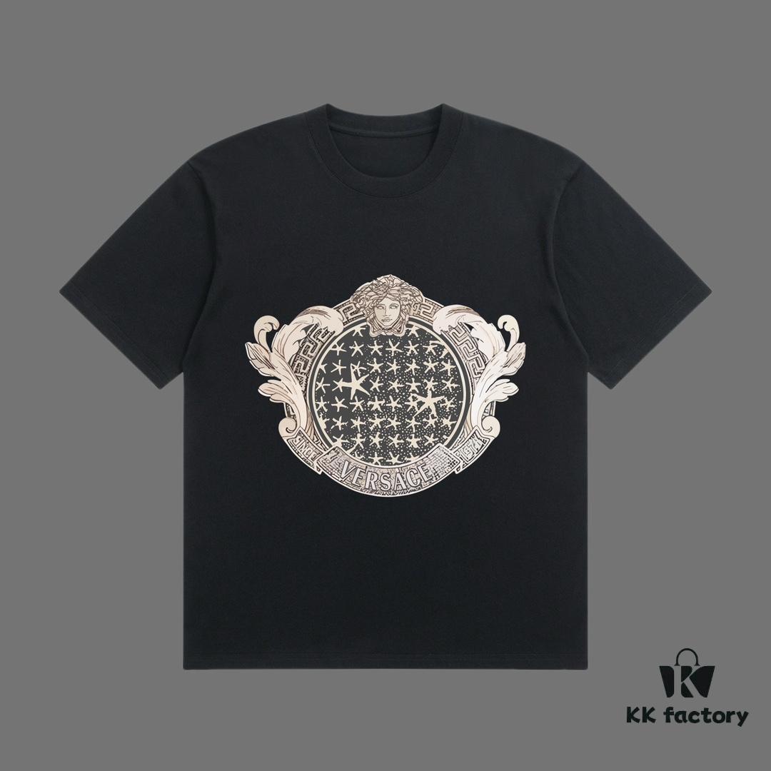 VERSACE 2025 Fall Spring/Summer Collection Medusa Logo Short-Sleeve T-Shirt Premium Quality, Distinctive from Regular Prints, Crafted in 270G 32-Ne 100% Cotton Double-Yarn Fabric, Relaxed Fit Unisex Design