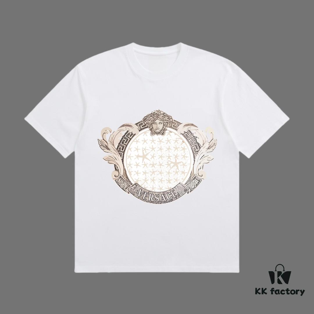 VERSACE 2025 Fall Spring/Summer Collection Medusa Logo Short-Sleeve T-Shirt, Premium Quality, Distinct from Regular Prints, Made with 270G 32-Thread Double-Yarn Pure Cotton Fabric, Relaxed Fit Unisex Design
