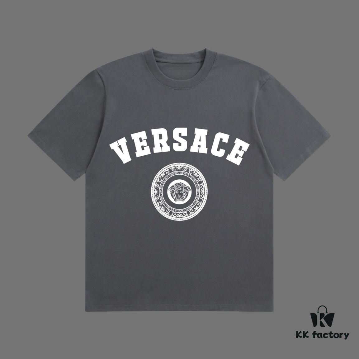 VERSACE 2025 Fall Spring/Summer Collection Medusa Logo Short Sleeve T-Shirt, Premium Quality, Custom-Woven 270G 32-Thread Double-Yarn Pure Cotton Fabric, Relaxed Fit Unisex Design