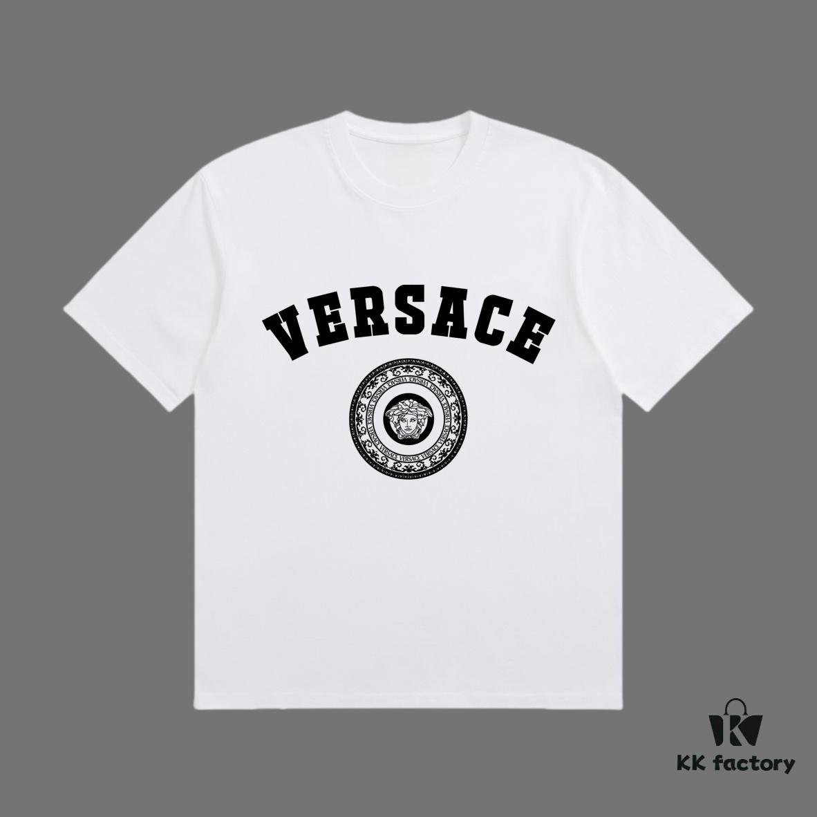 High-End Quality VERSACE 2025 Fall Spring Collection Medusa Logo Short-Sleeve T-Shirt, Distinct from Regular Prints, Crafted in Custom-Woven 270G 32-Count Double-Yarn Pure Cotton Fabric, Relaxed Fit Unisex Design