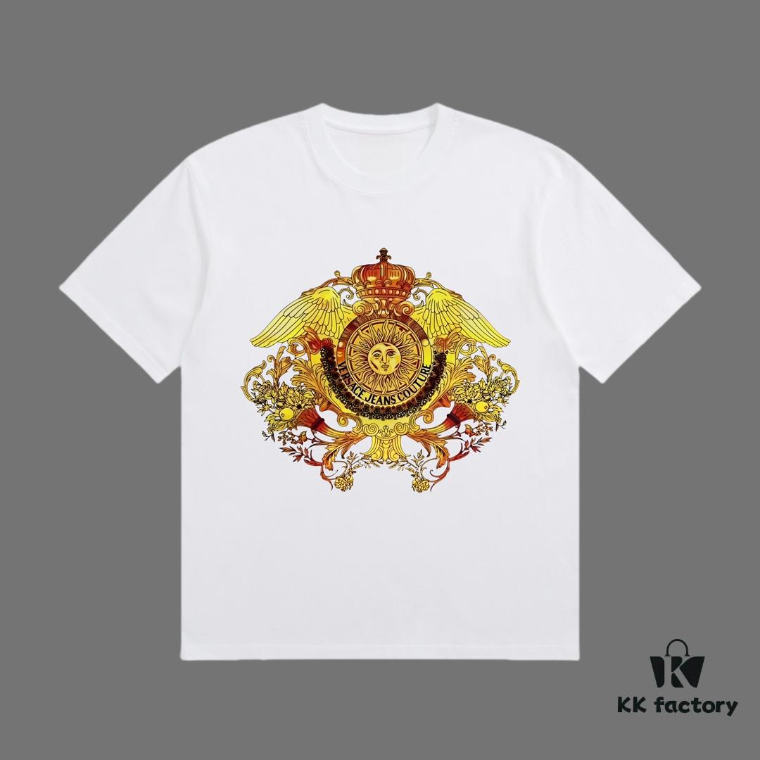 High-End Quality VERSACE 2025 Fall Spring/Summer Collection Medusa Logo Short-Sleeve T-Shirt, Distinct from Regular Prints, Crafted in 270G 32-Count Double-Yarn Pure Cotton Fabric, Loose Fit Unisex Design