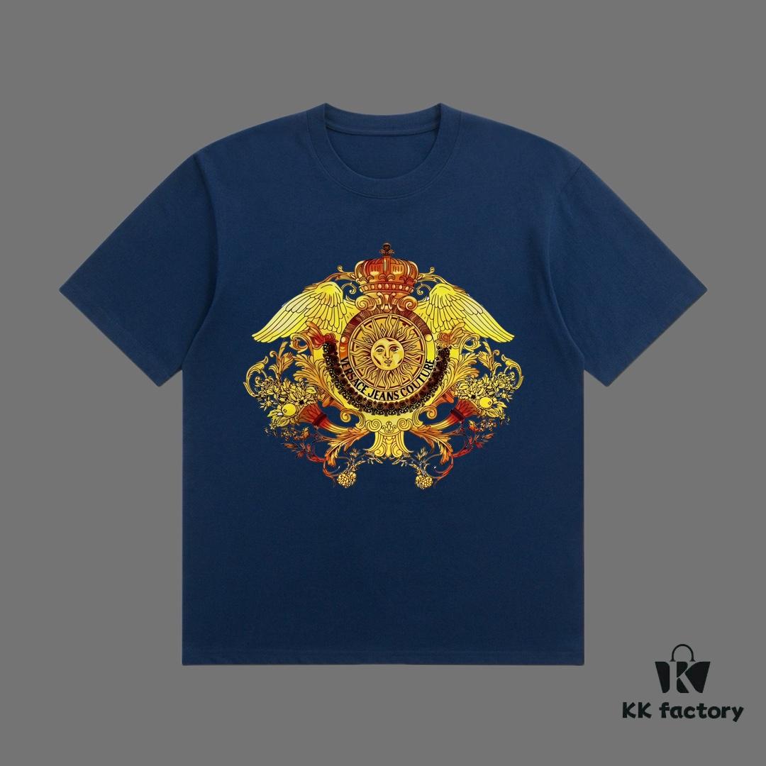 VERSACE 2025 Fall Spring/Summer Collection Medusa Logo Short Sleeve T-Shirt Premium Quality, Distinct from Regular Prints, Woven 270G 32-Count Double-Yarn Pure Cotton Fabric, Loose Fit Unisex Design