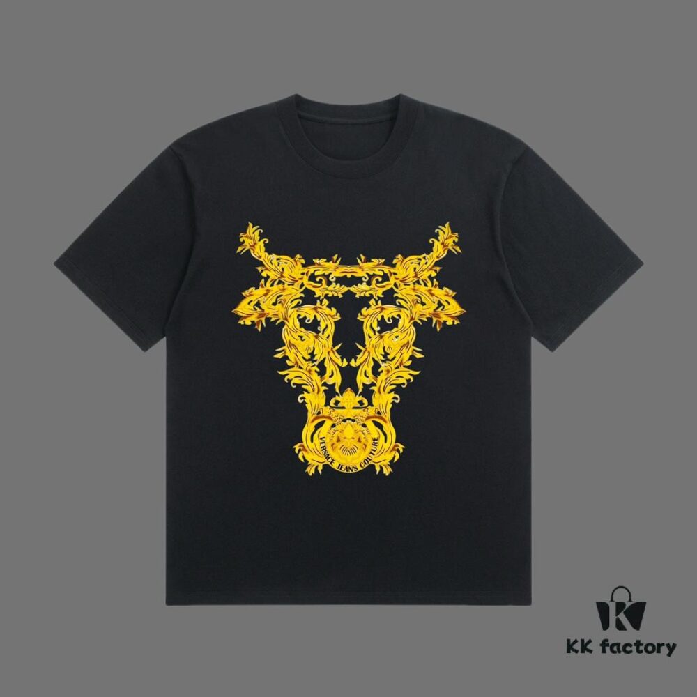 VERSACE 2025 Fall Spring-Summer Collection Medusa Logo Short Sleeve T-Shirt, Premium Quality, Distinct from Regular Prints, Woven 270G 32-Count Double-Yarn Pure Cotton Fabric, Relaxed Fit Unisex Design