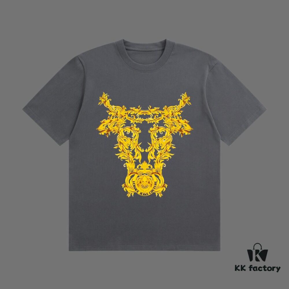 VERSACE 2025 Fall Spring/Summer Collection Medusa Logo Short Sleeve T-Shirt Premium Quality, Distinctive from Regular Print, Crafted in 270G 32-Count Double-Yarn Pure Cotton Fabric, Relaxed Unisex Fit