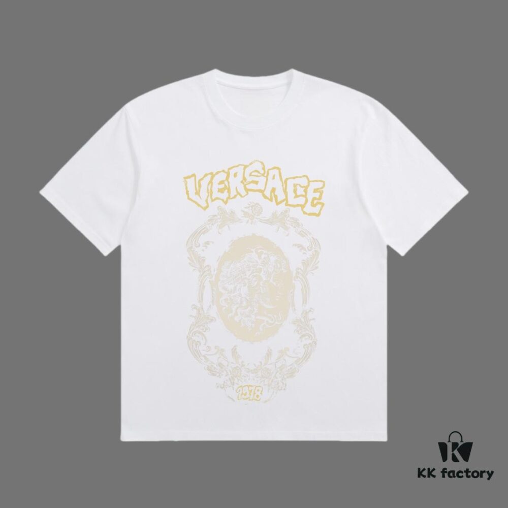 VERSACE 2025 Fall Spring/Summer Collection Medusa Logo Short Sleeve T-Shirt Premium Quality Distinct from Regular Print, Custom Woven 270G 32-Count Double-Yarn Pure Cotton Fabric, Relaxed Fit Unisex Design