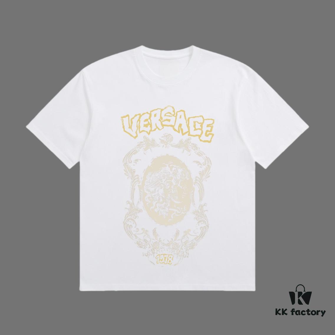 VERSACE 2025 Fall Spring/Summer Collection Medusa Logo Short Sleeve T-Shirt Premium Quality Distinct from Regular Print, Custom Woven 270G 32-Count Double-Yarn Pure Cotton Fabric, Relaxed Fit Unisex Design