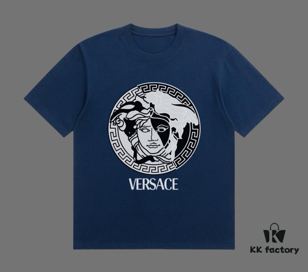 VERSACE 2025 Fall Spring/Summer Collection Color-Blocked Medusa Short-Sleeve T-Shirt, Premium Quality, Distinct from Regular Prints, Crafted from Custom-Woven 270G 32-Thread Double-Yarn Pure Cotton Fabric, Relaxed Fit Unisex Design