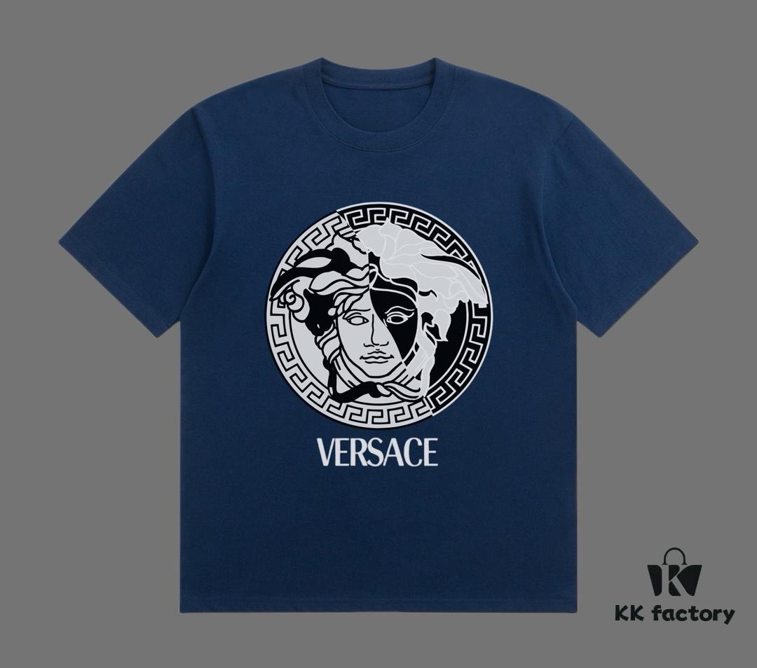 VERSACE 2025 Fall Spring/Summer Collection Color-Blocked Medusa Short-Sleeve T-Shirt, Premium Quality, Distinct from Regular Prints, Crafted from Custom-Woven 270G 32-Thread Double-Yarn Pure Cotton Fabric, Relaxed Fit Unisex Design