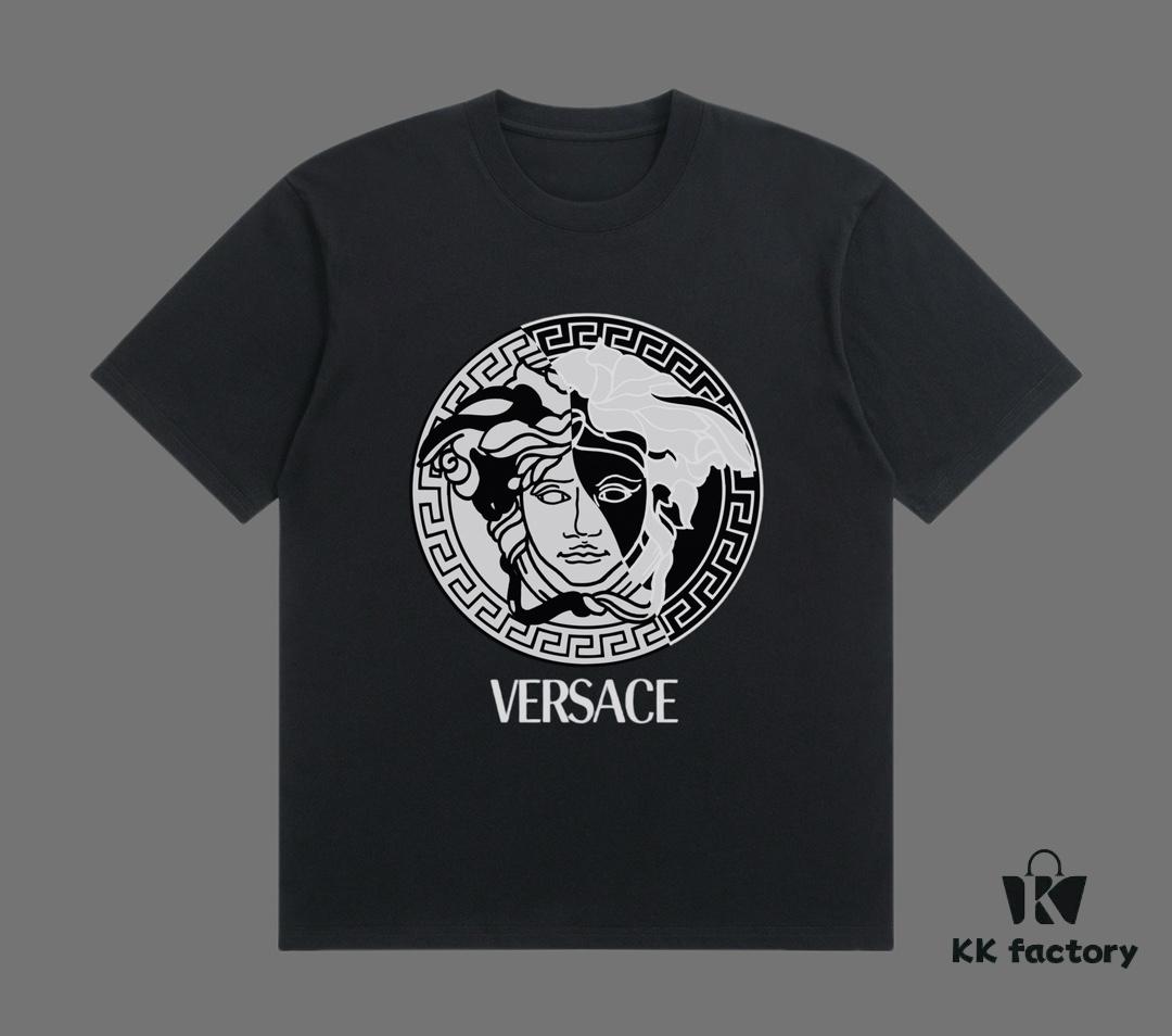 VERSACE 2025 Fall Spring/Summer Collection Color-Blocked Medusa Short-Sleeve T-Shirt, Premium Quality, Custom-Woven 270G 32-Count Double-Yarn Pure Cotton Fabric, Distinct from Regular Printed Tees, Relaxed Unisex Fit