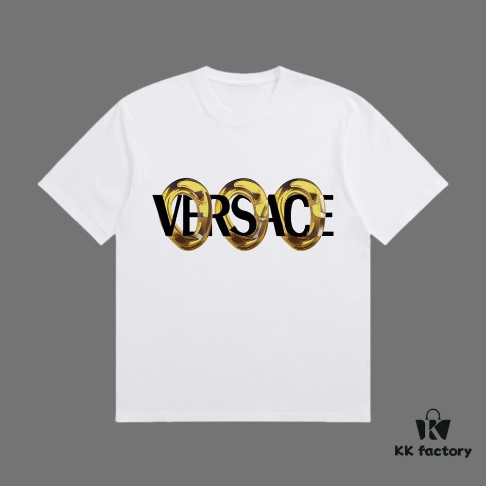 VERSACE 2025 Fall Spring/Summer Collection Logo Ring Short Sleeve T-Shirt, Premium 270G 32-Count Double-Yarn Pure Cotton Fabric, Distinct from Regular Print, Relaxed Fit Unisex Design