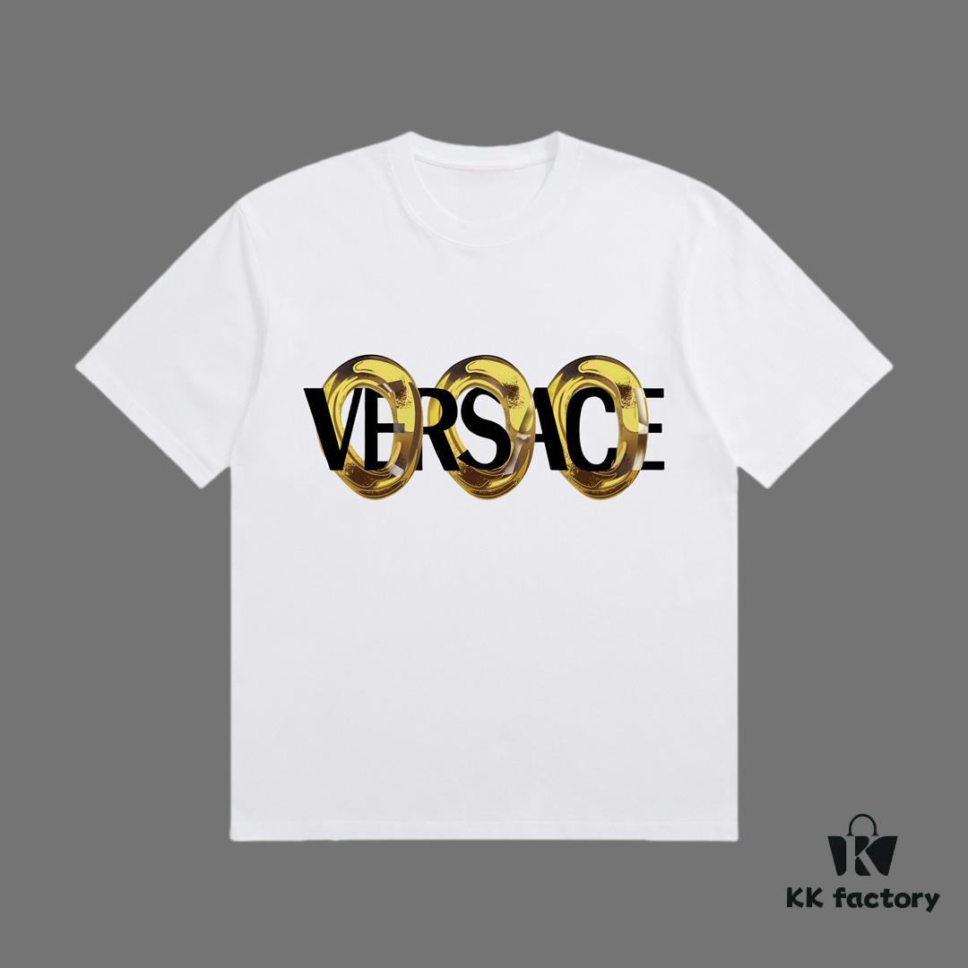VERSACE 2025 Fall Spring/Summer Collection Logo Ring Short Sleeve T-Shirt, Premium 270G 32-Count Double-Yarn Pure Cotton Fabric, Distinct from Regular Print, Relaxed Fit Unisex Design