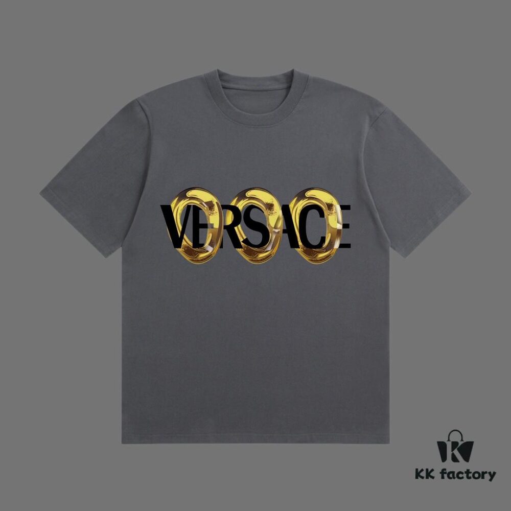 VERSACE 2025 Fall Spring/Summer Collection Logo Ring Short Sleeve T-Shirt, Premium 270G 32-Count Double-Yarn Pure Cotton Fabric, Distinct from Regular Print, Relaxed Fit Unisex Design