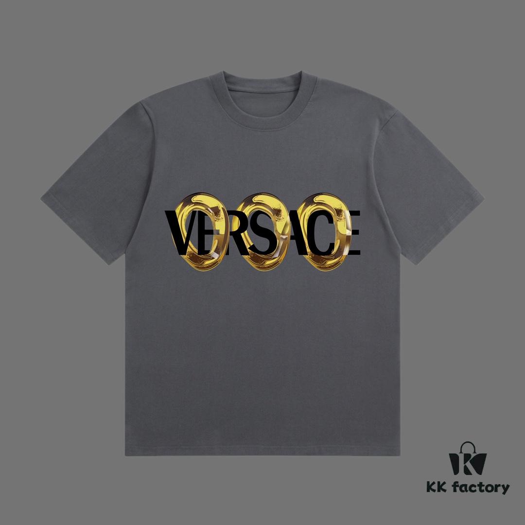 VERSACE 2025 Fall Spring/Summer Collection Logo Ring Short Sleeve T-Shirt, Premium 270G 32-Count Double-Yarn Pure Cotton Fabric, Distinct from Regular Print, Relaxed Fit Unisex Design