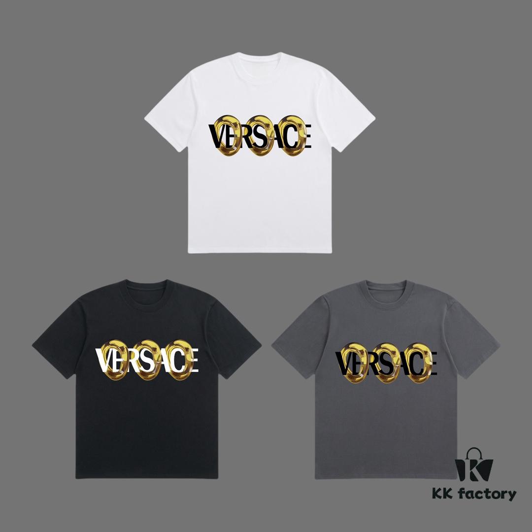 VERSACE 2025 Fall Spring/Summer Collection Logo Ring Short Sleeve T-Shirt, Premium 270G 32-Count Double-Yarn Pure Cotton Fabric, Distinct from Regular Print, Relaxed Fit Unisex Design