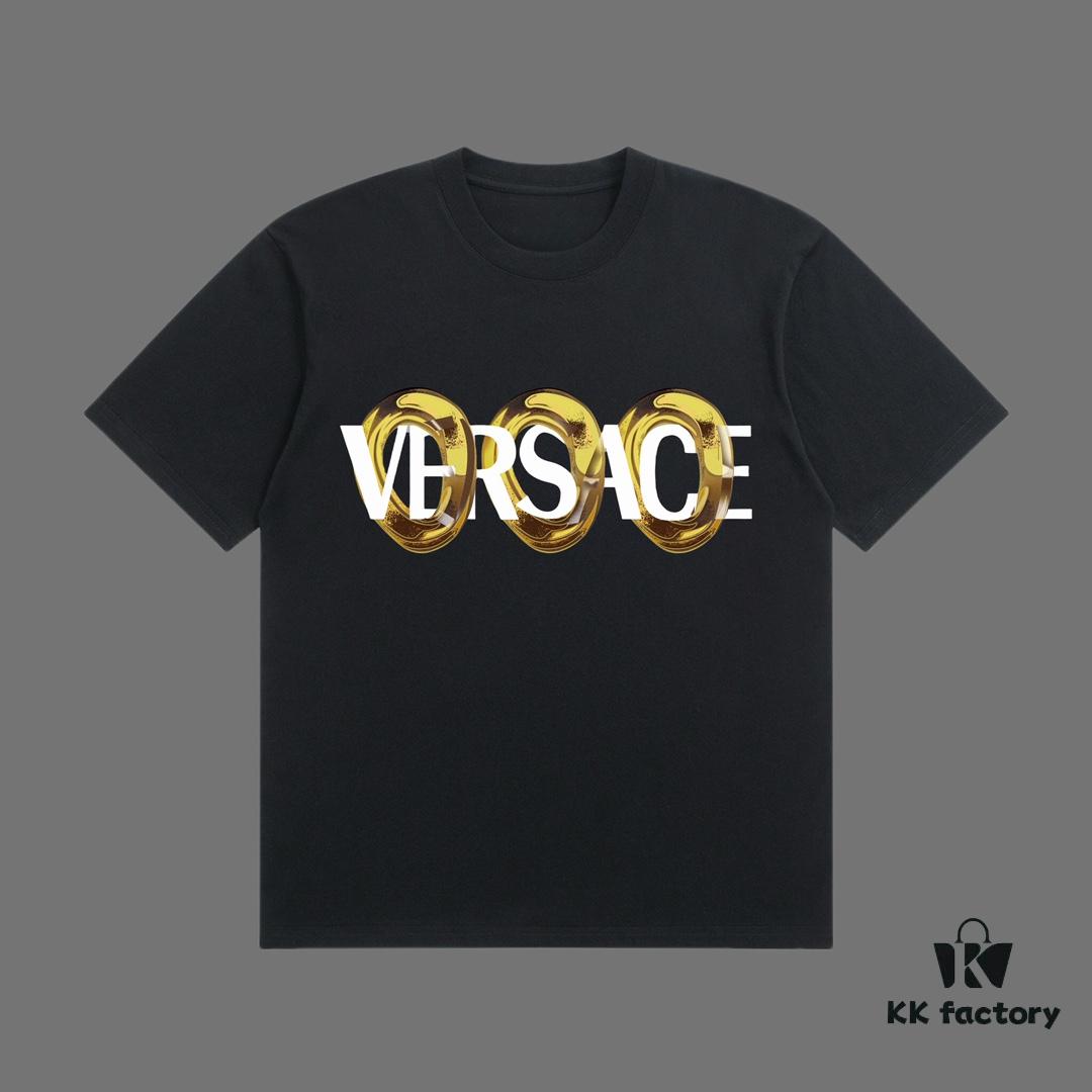 VERSACE 2025 Fall Spring/Summer Collection Logo Ring Short Sleeve T-Shirt, Premium 270G 32-Count Double-Yarn Pure Cotton Fabric, Distinct from Regular Print, Relaxed Fit Unisex Design