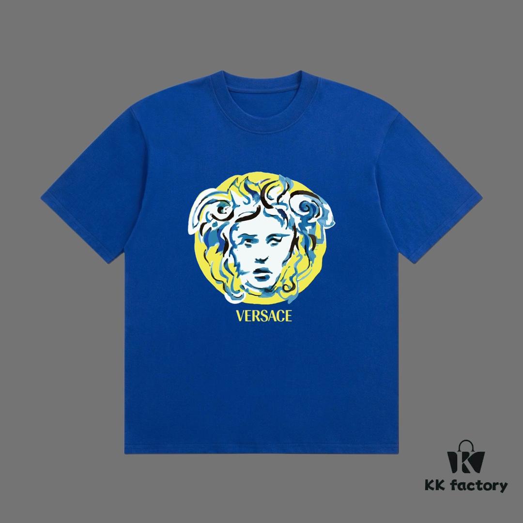High-End Quality VERSACE 2025 Fall Spring/Summer Collection Colorful Medusa Head Short-Sleeve T-Shirt, Premium 270G 32-Count Double-Yarn Pure Cotton Fabric, Distinct from Regular Prints, Relaxed Unisex Fit
