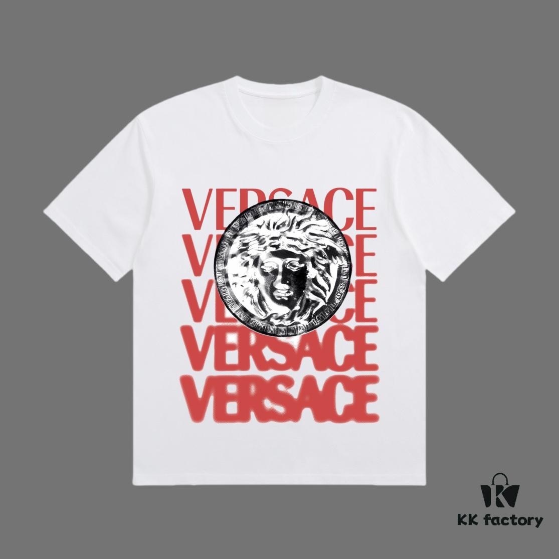 VERSACE 2025 Fall Spring/Summer Collection Medusa Logo Short Sleeve T-Shirt, Premium Quality, Custom Woven 270G 32-Count Double-Yarn Pure Cotton Fabric, Relaxed Fit Unisex Design