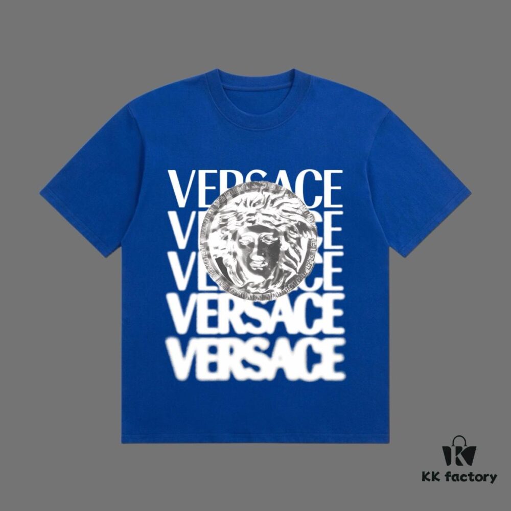 VERSACE 2025 Fall Spring/Summer Collection Medusa Logo Short Sleeve T-Shirt, Premium Quality, Custom Woven 270G 32-Count Double-Yarn Pure Cotton Fabric, Distinct from Ordinary Prints, Relaxed Unisex Fit