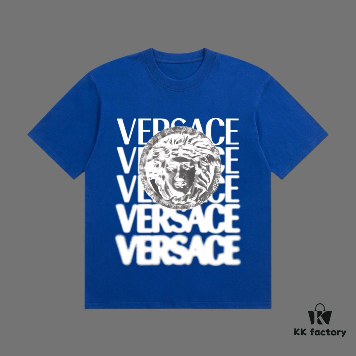 VERSACE 2025 Fall Spring/Summer Collection Medusa Logo Short Sleeve T-Shirt, Premium Quality, Custom Woven 270G 32-Count Double-Yarn Pure Cotton Fabric, Distinct from Ordinary Prints, Relaxed Unisex Fit
