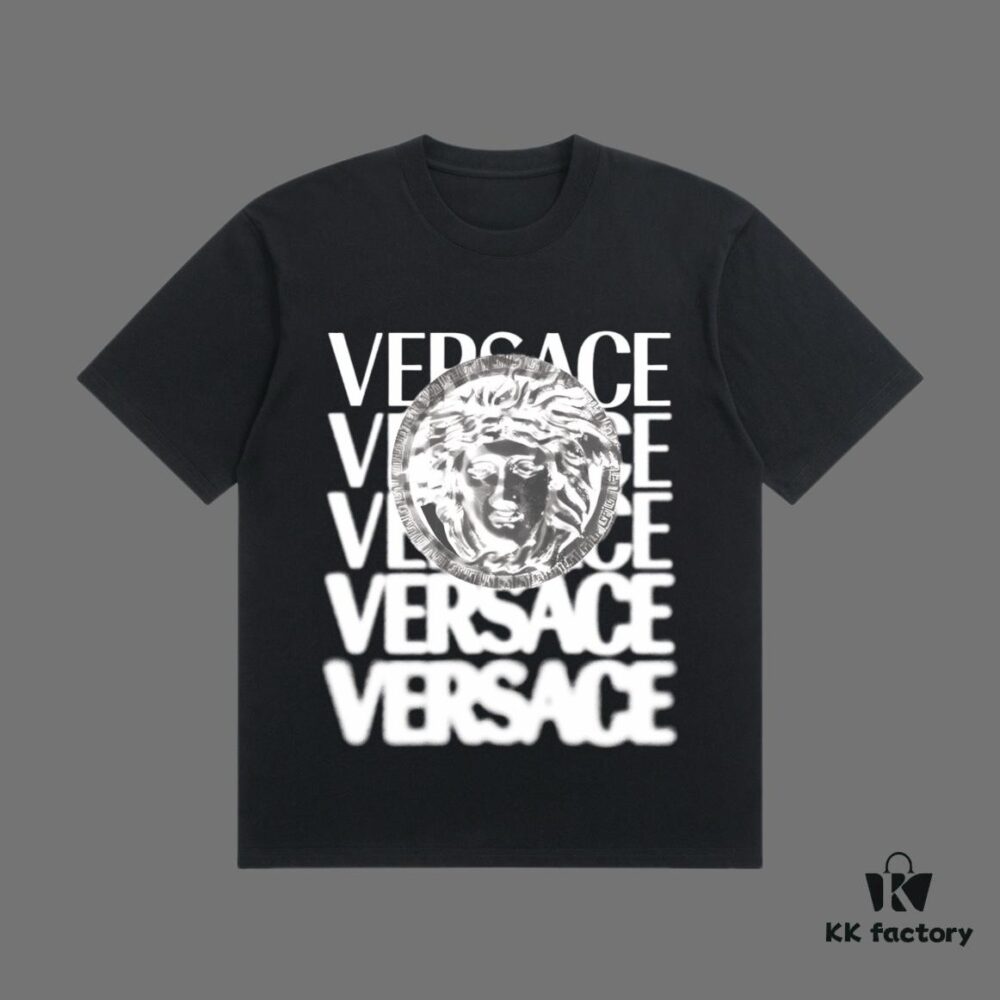 VERSACE 2025 Fall Spring/Summer Collection Medusa Logo Short Sleeve T-Shirt, Premium Quality Custom-Woven 270G 32-Count Double-Yarn Cotton Fabric, Relaxed Unisex Fit