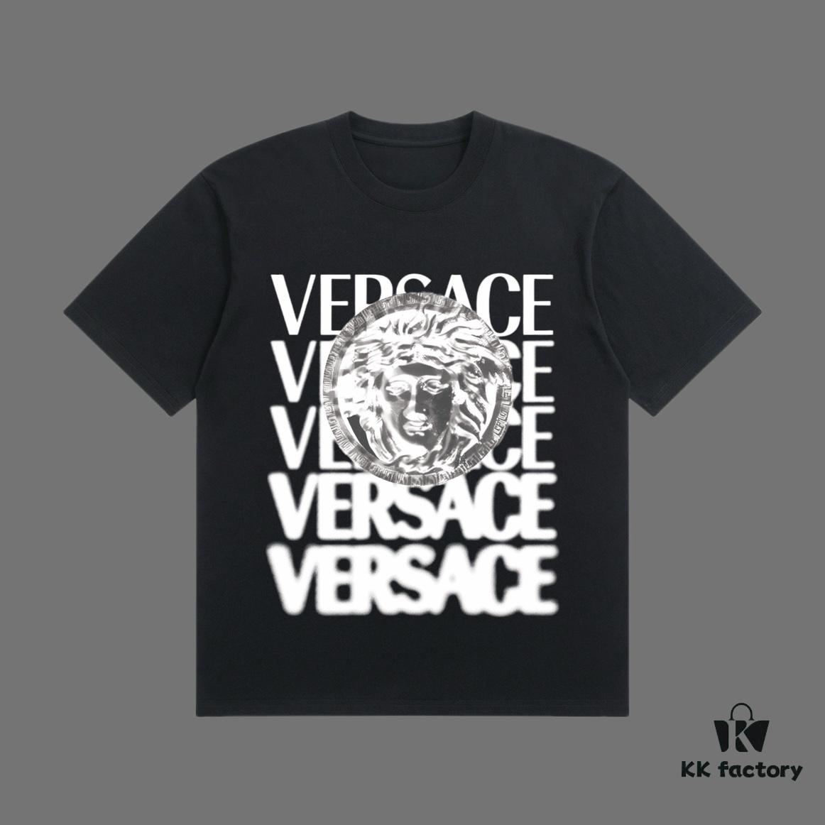 VERSACE 2025 Fall Spring/Summer Collection Medusa Logo Short Sleeve T-Shirt, Premium Quality Custom-Woven 270G 32-Count Double-Yarn Cotton Fabric, Relaxed Unisex Fit