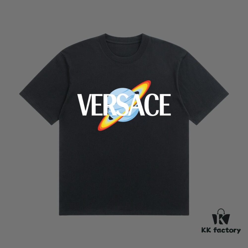 VERSACE 2025 Fall Spring-Summer Collection Cosmic Planet Short Sleeve T-Shirt Premium Quality, Special 270G 32-Count Double-Yarn Pure Cotton Fabric, Distinct from Regular Prints, Relaxed Fit Unisex Design