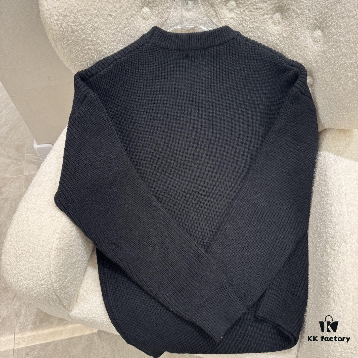 Celine Triumph Knit Long-Sleeve Sweater, Spring 2025 Collection, Embroidered Logo, Premium Yarn Wool Blend, Classic Short-Length Cut, Timeless and Flattering Fit