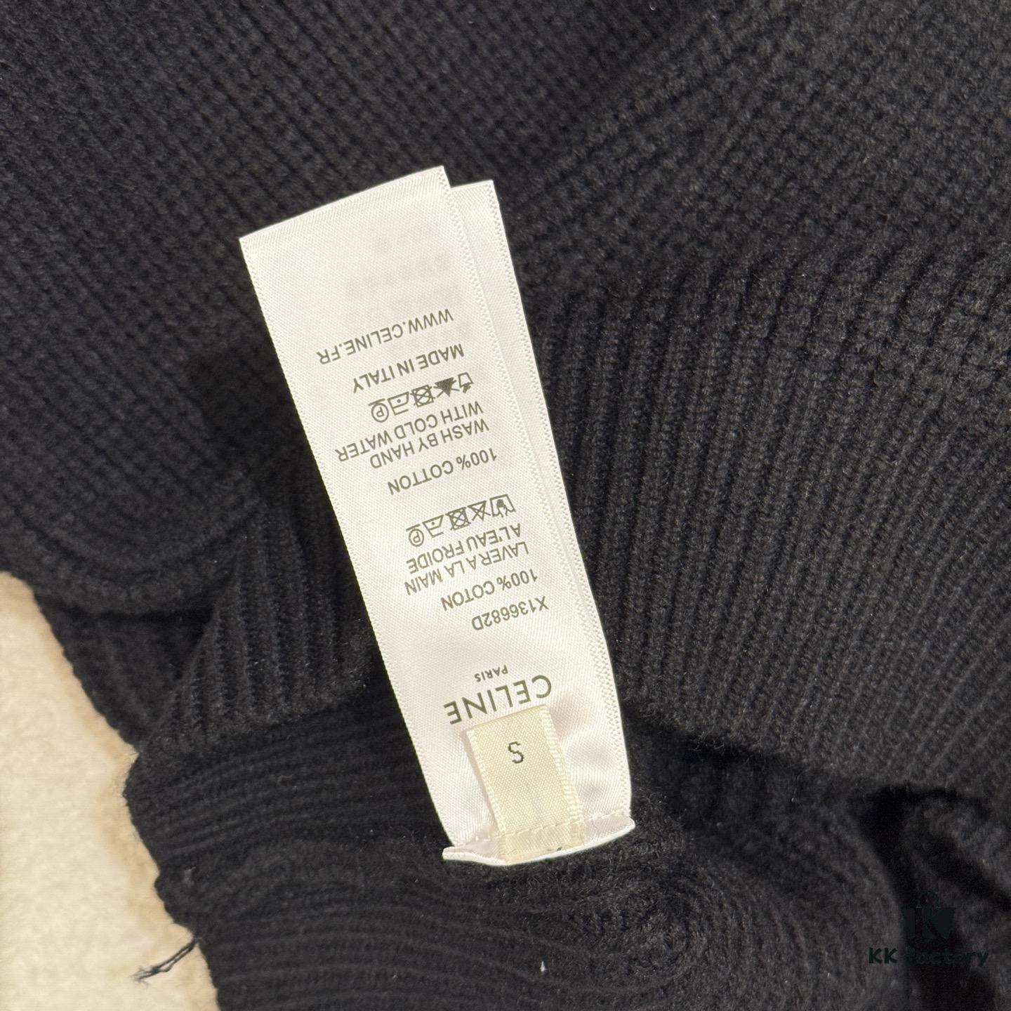 Celine Triumph Knit Long-Sleeve Sweater, Spring 2025 Collection, Embroidered Logo, Premium Yarn Wool Blend, Classic Short-Length Cut, Timeless and Flattering Fit