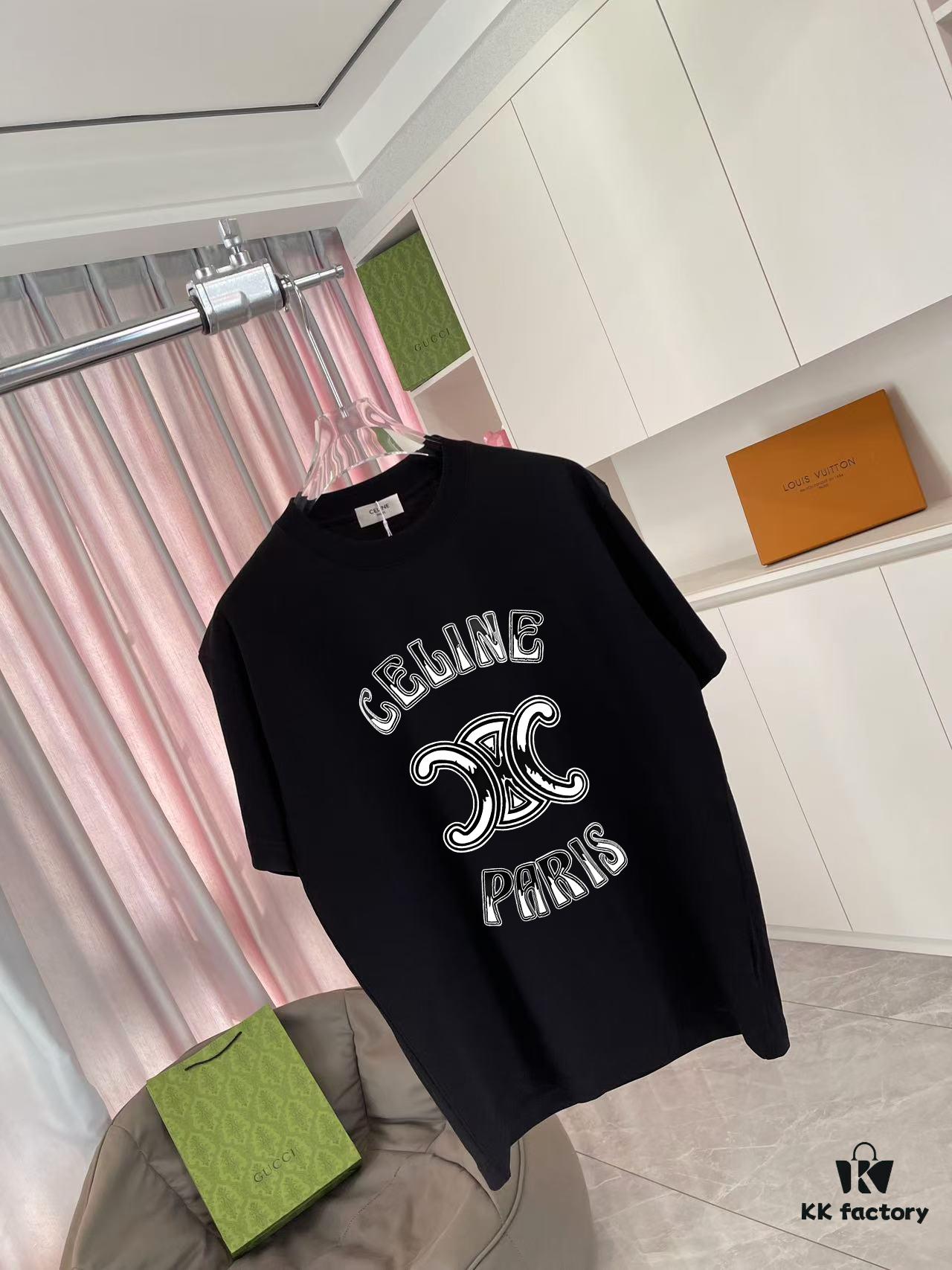 Celine 2025 Summer New Arrival Personalized Letter Logo Print Custom Fabric 300g Short Sleeve T-Shirt Unisex