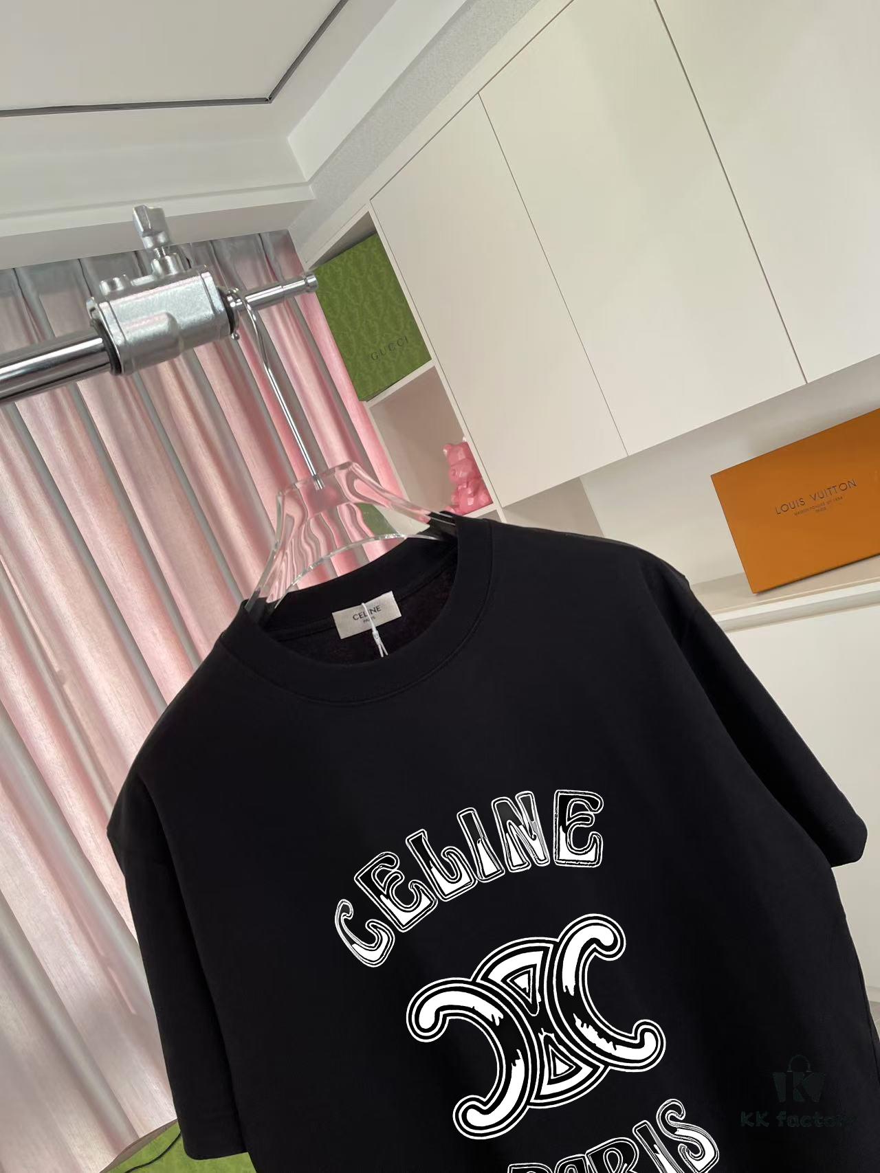 Celine 2025 Summer New Arrival Personalized Letter Logo Print Custom Fabric 300g Short Sleeve T-Shirt Unisex