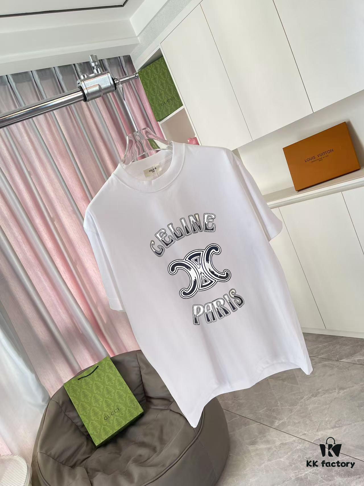 Celine 2025 Summer New Arrival Personalized Letter Logo Print Custom Fabric 300g Short Sleeve T-Shirt Unisex