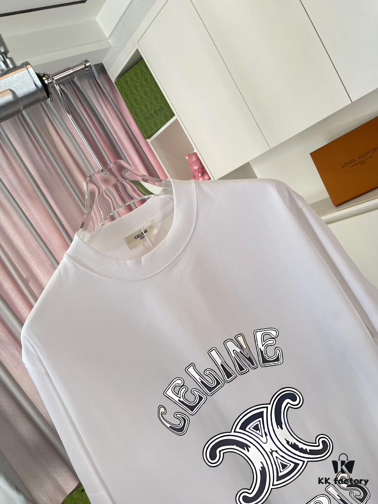 Celine 2025 Summer New Arrival Personalized Letter Logo Print Custom Fabric 300g Short Sleeve T-Shirt Unisex