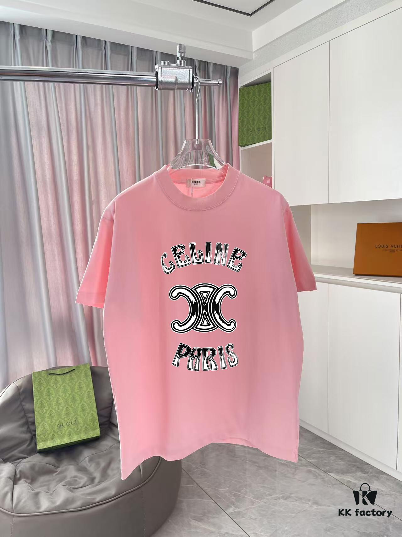 Celine 2025 Summer New Arrival Individual Letter Logo Print Custom Fabric 300g Short Sleeve T-Shirt Unisex