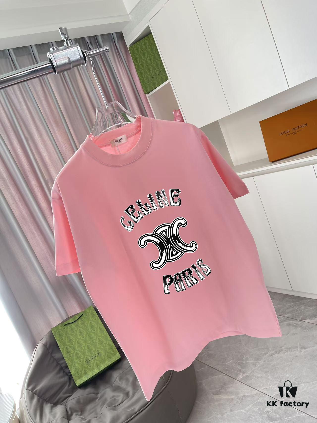 Celine 2025 Summer New Arrival Individual Letter Logo Print Custom Fabric 300g Short Sleeve T-Shirt Unisex