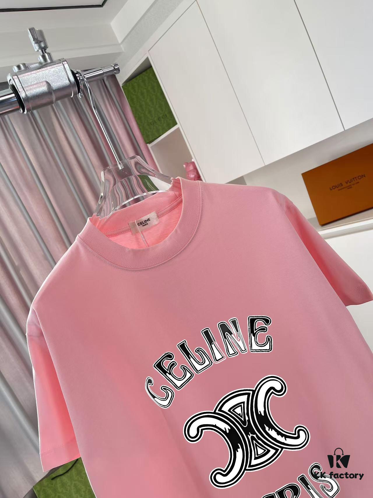 Celine 2025 Summer New Arrival Individual Letter Logo Print Custom Fabric 300g Short Sleeve T-Shirt Unisex